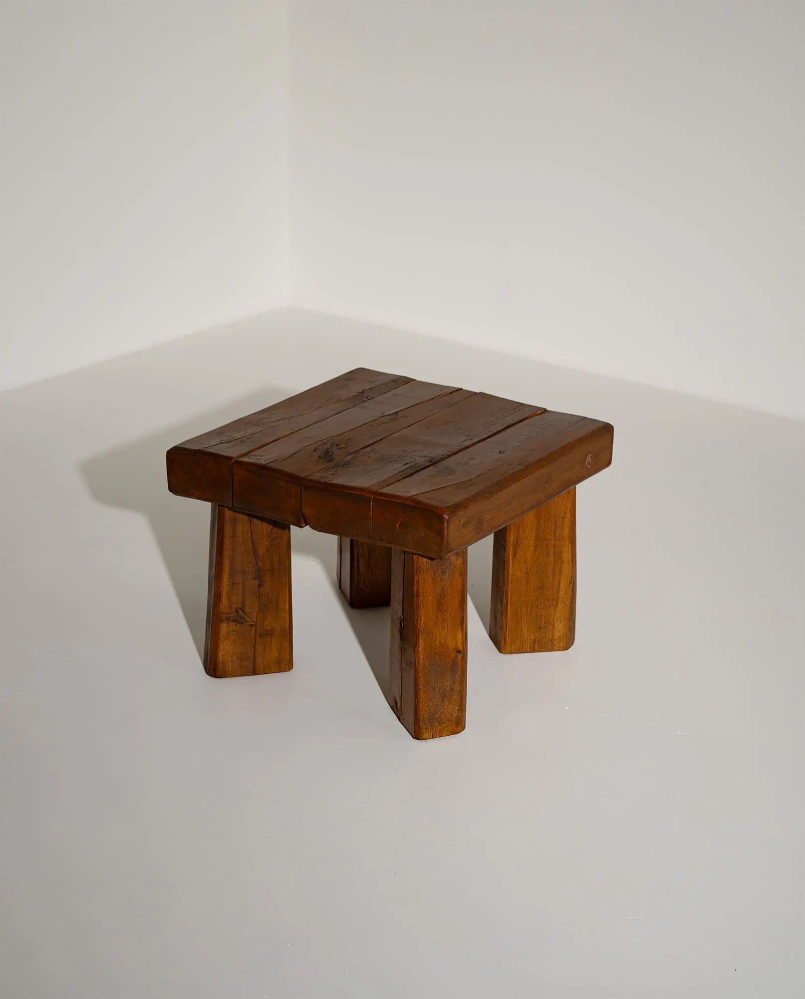 Brutalist Solid Oak Side Table with Wooden Pins, 1960s