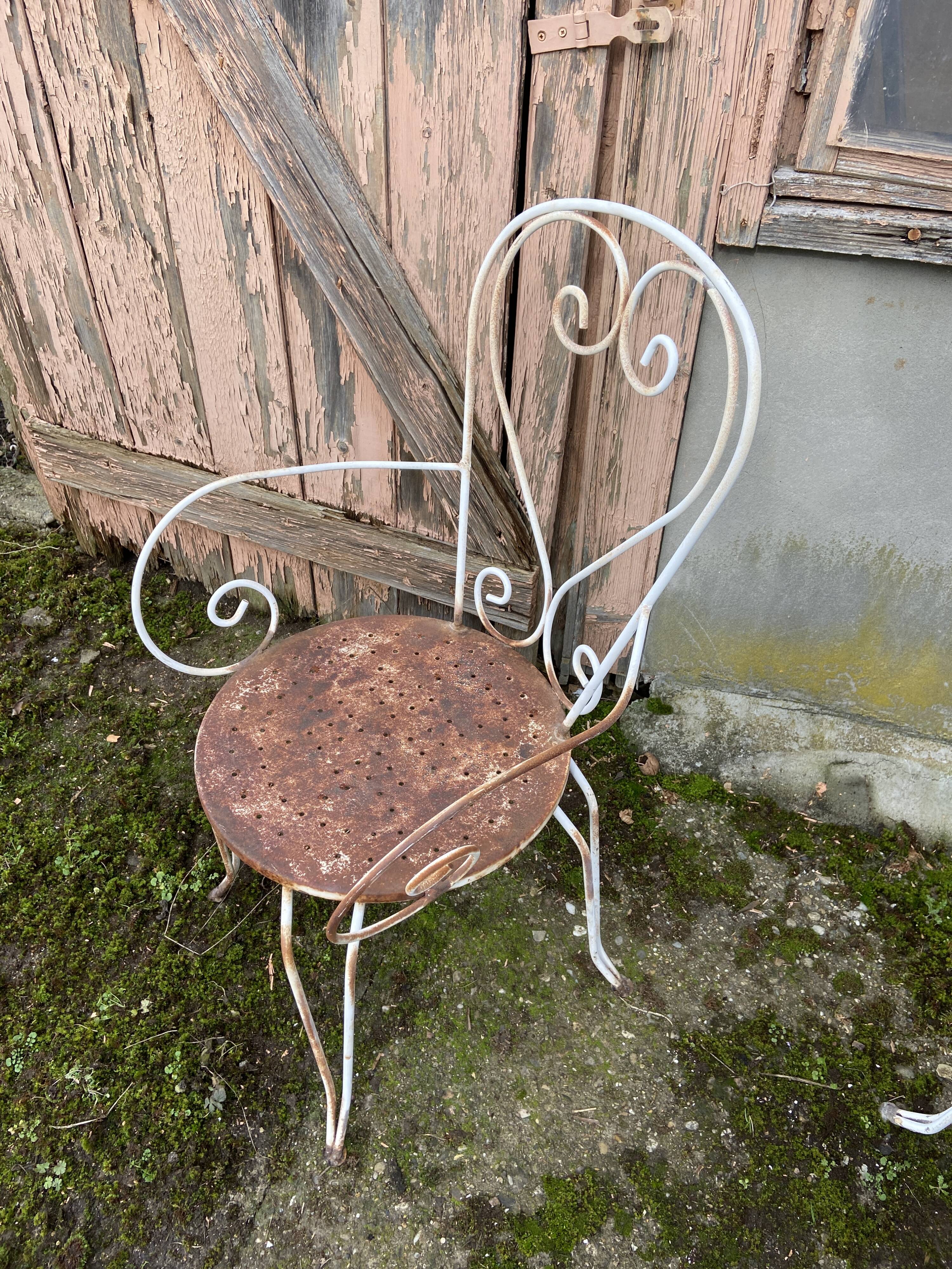 Pair of vintage wrought iron garden armchairs 60s