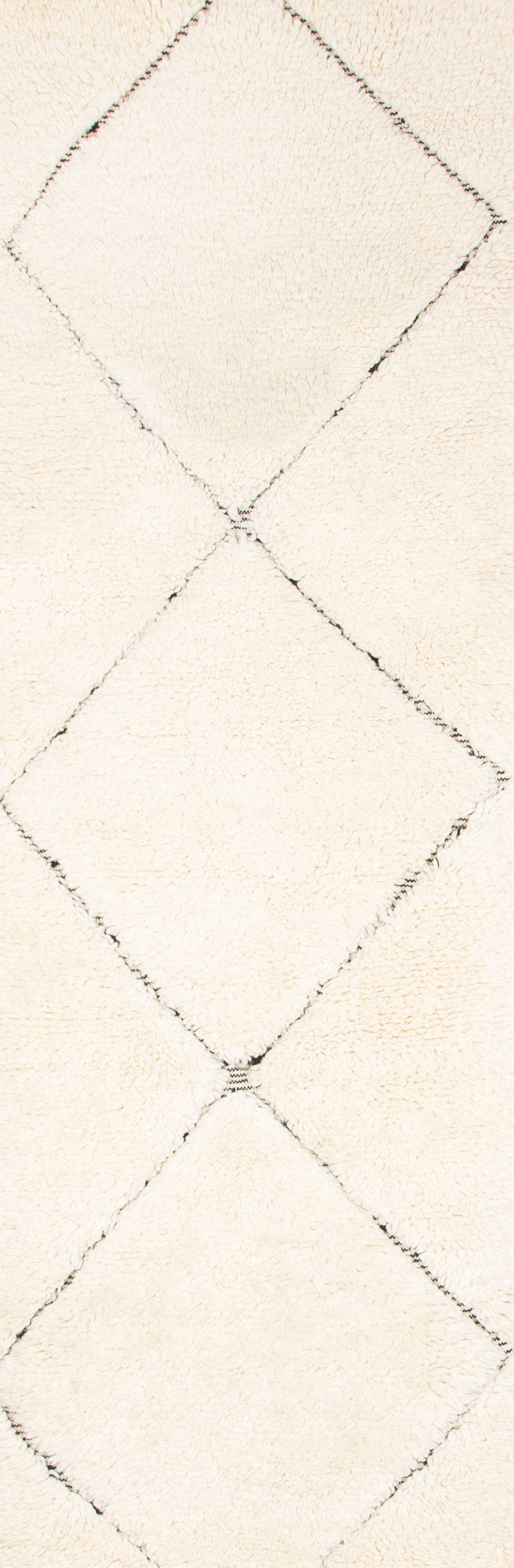 Berber carpet beni urain ecru corridor with black diamonds in relief 289 x 79 cm