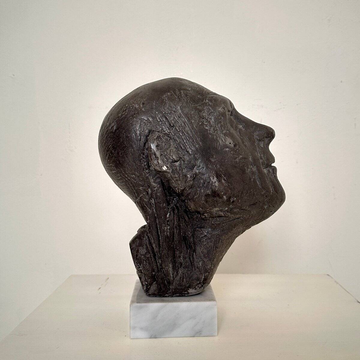 Mid Century Painted Plaster Bust of a Man on a Marble Base, 1976