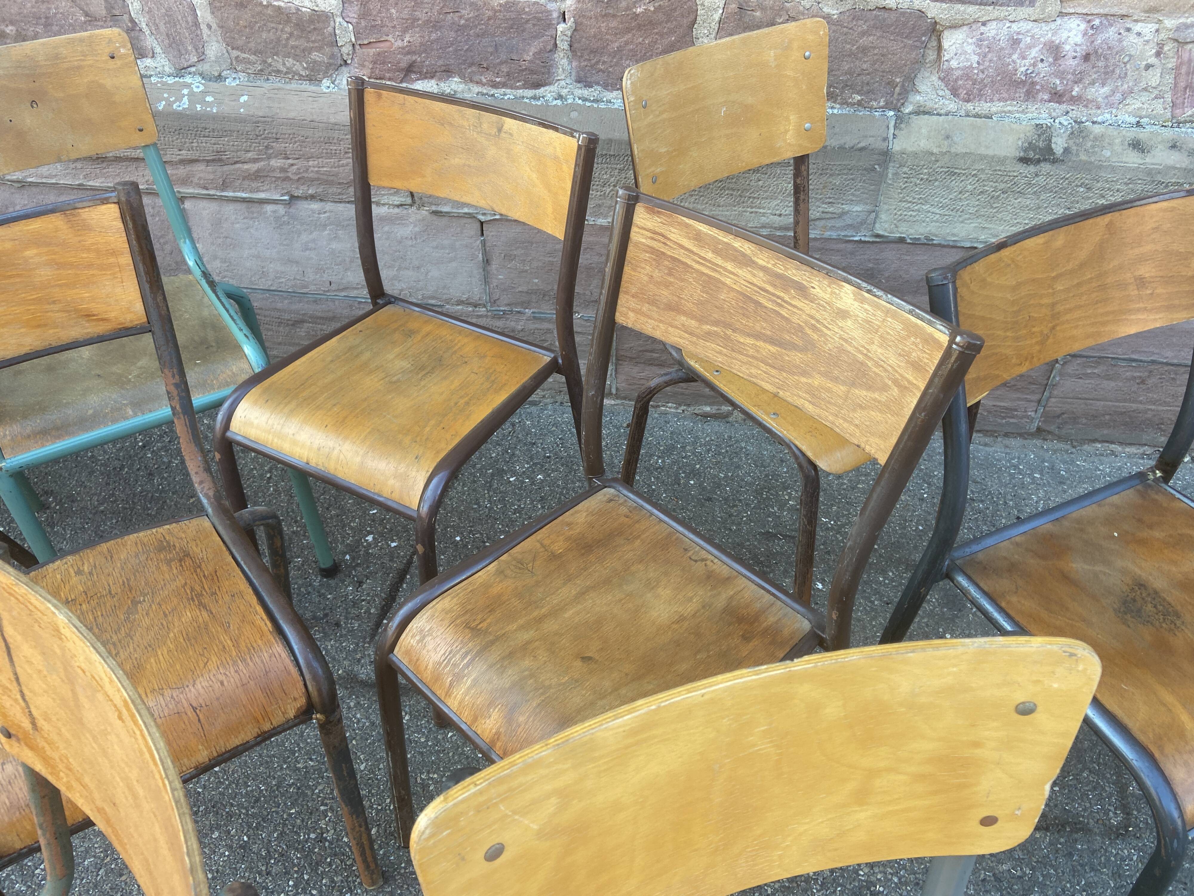 Lot de 15 chaises d'école mullca delagrave dépareillées vintage