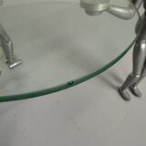 80s design glass and metal coffee table with vintage metal characters