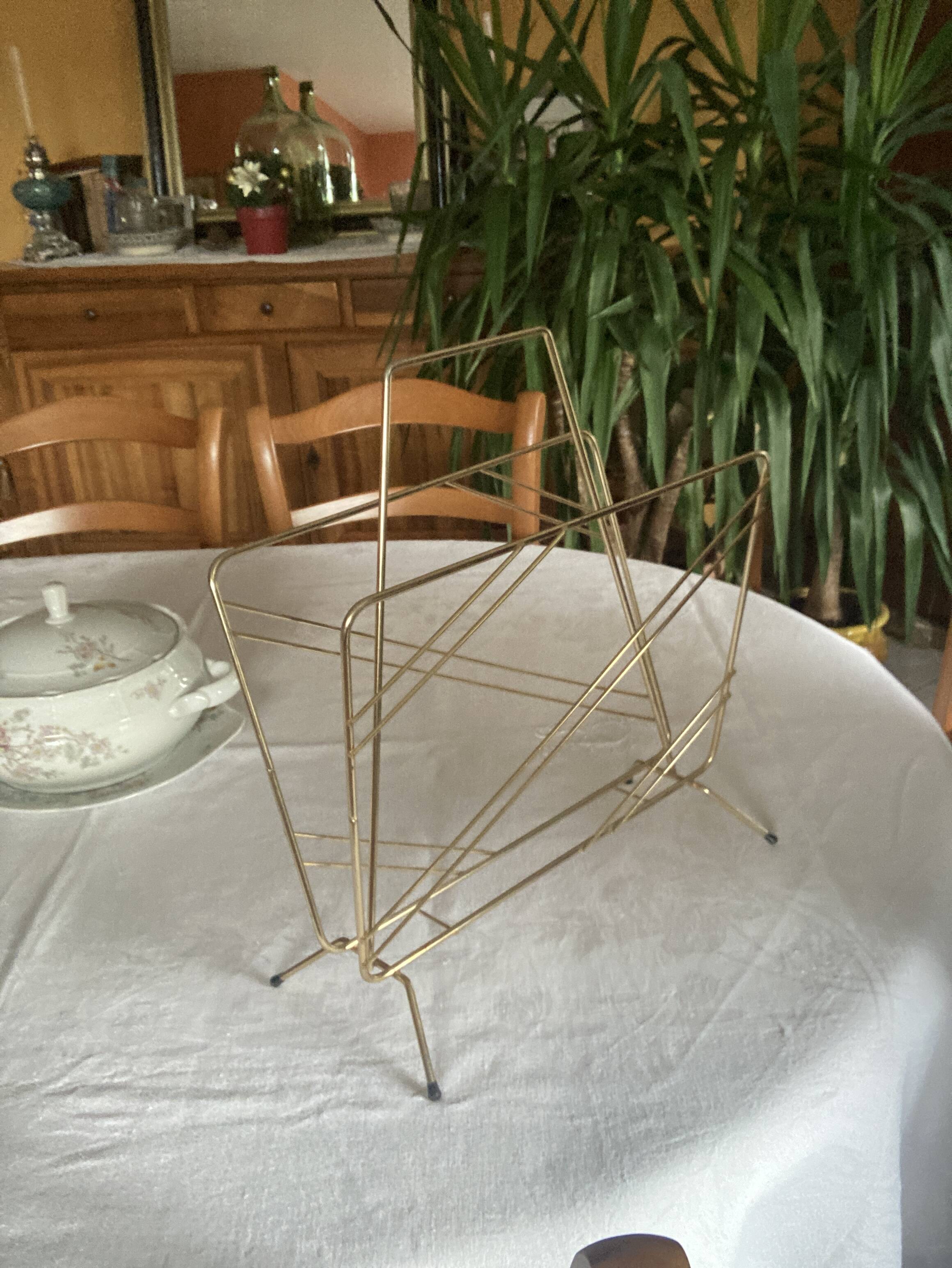 Vintage gold metal magazine rack