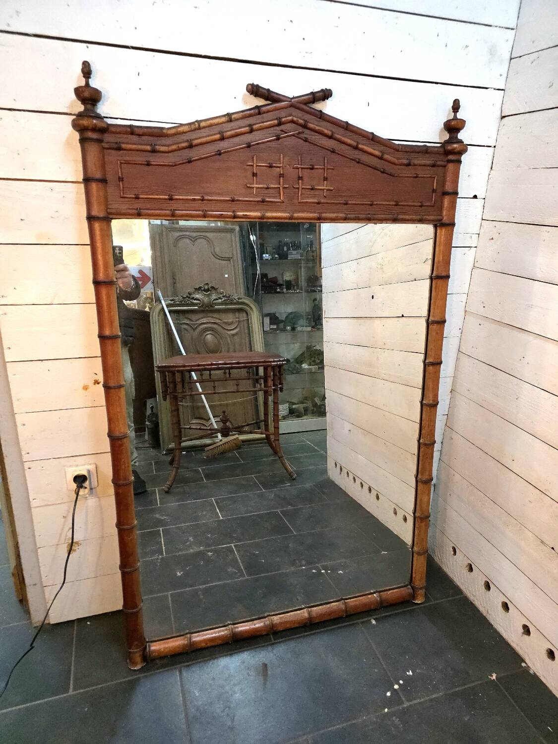 Miroir en bois bambou du XIXème , 163×105cm