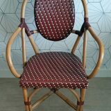 Vintage Parisian bistro armchair in rattan/bamboo and woven nylon.
