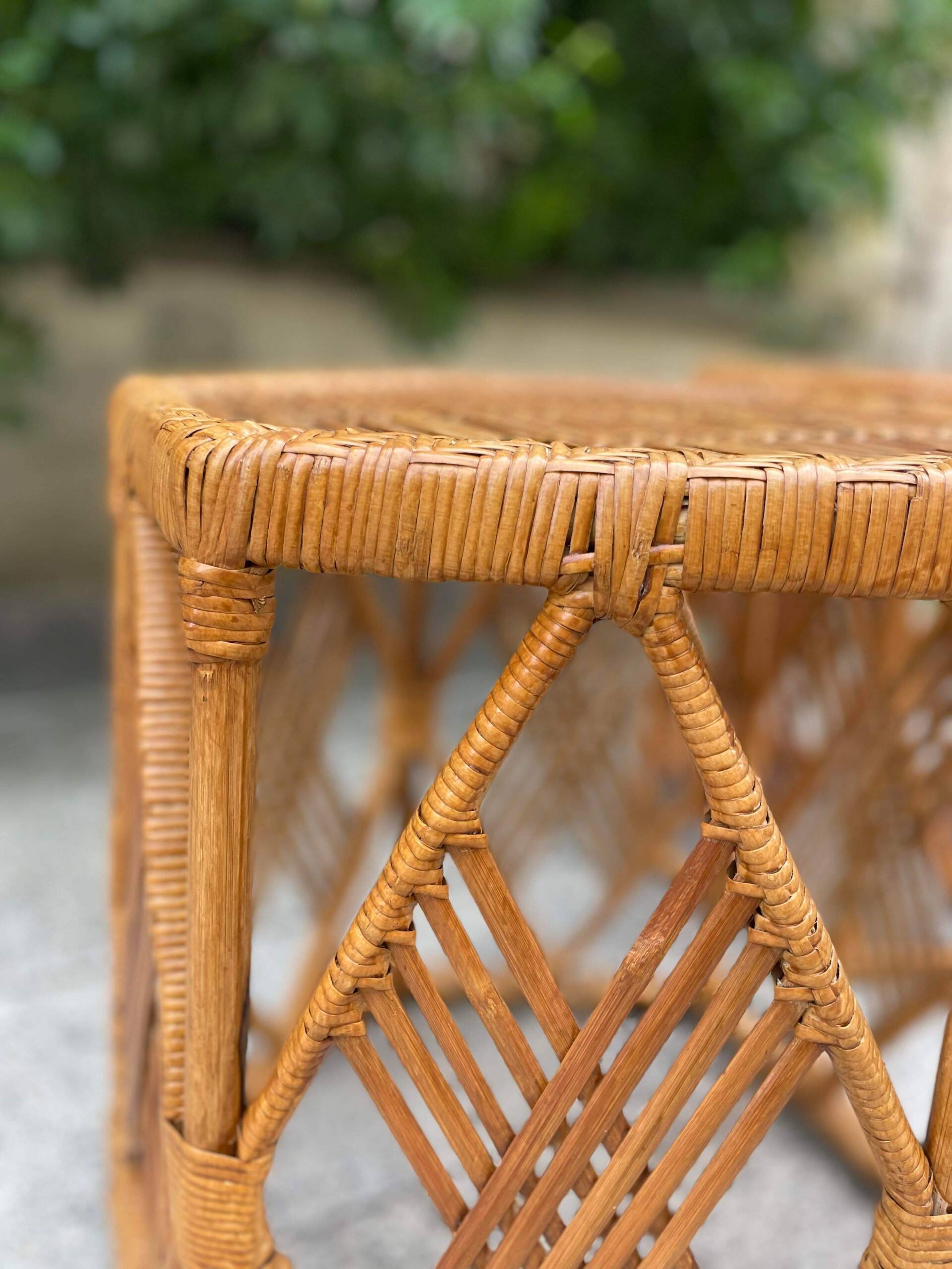 Pair of rattan side or bedside tables