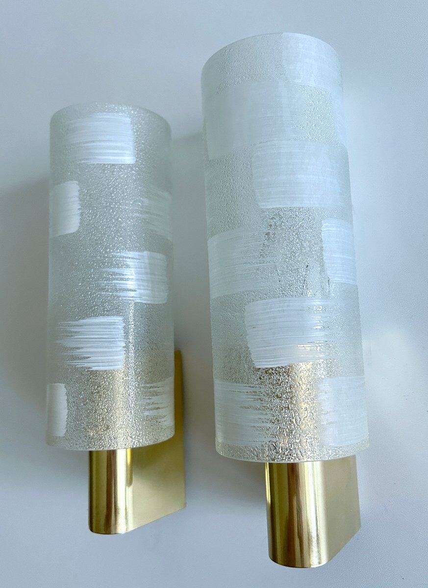Vintage brass and glass sconces, 1970s, set of 2
