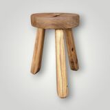 Antique brutalist tripod stool in solid wood