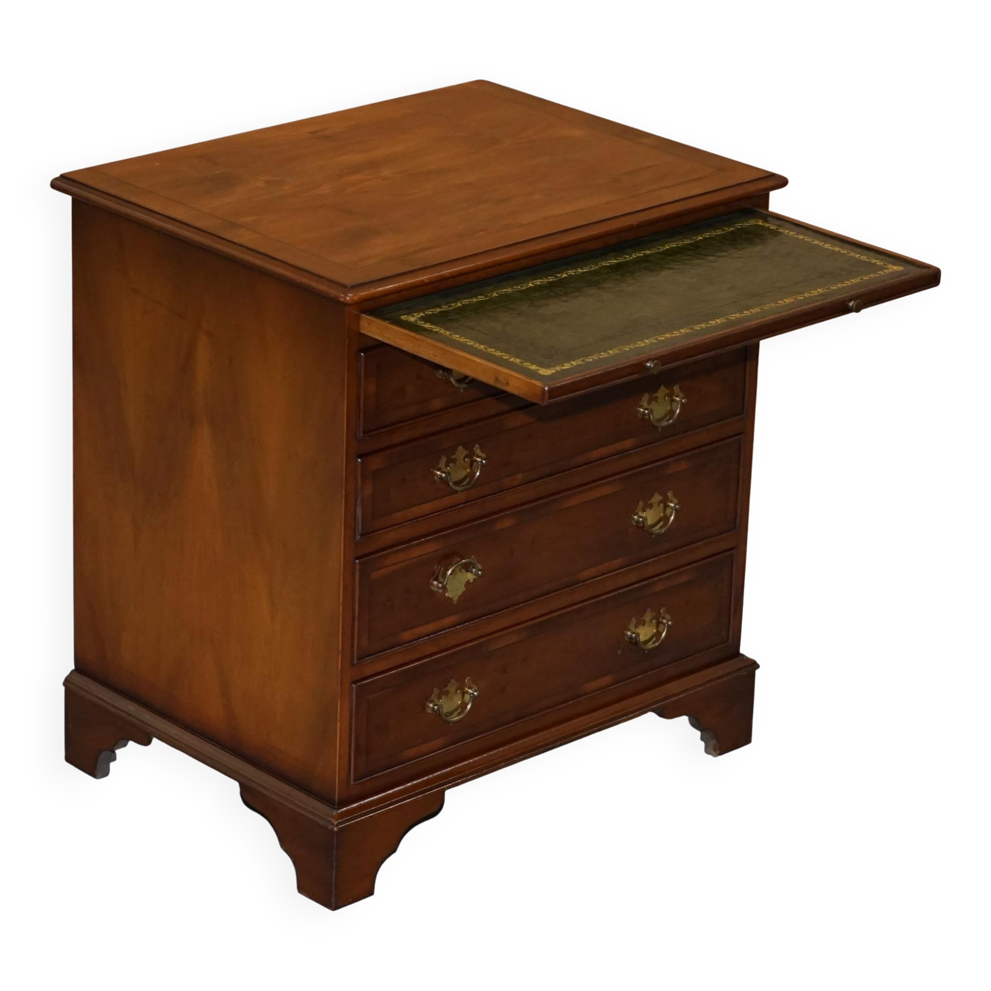 Burr Yew wood commode with leather top in Butler style