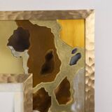 Mirror in marquetry of oxidised and patinated brass. Artist's work.