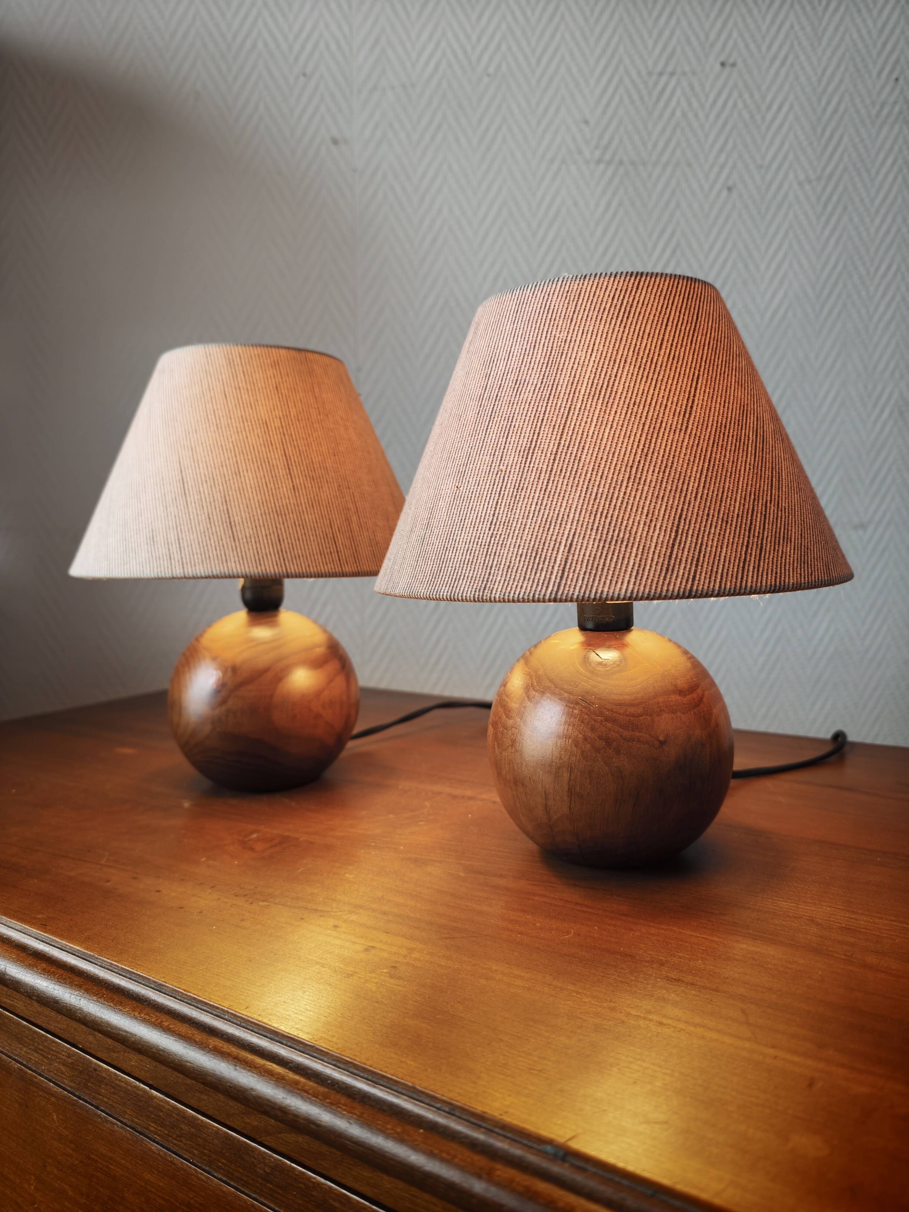 Pair of solid wood ball lamps 1980