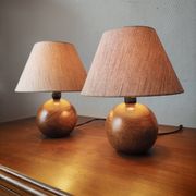 Pair of solid wood ball lamps 1980
