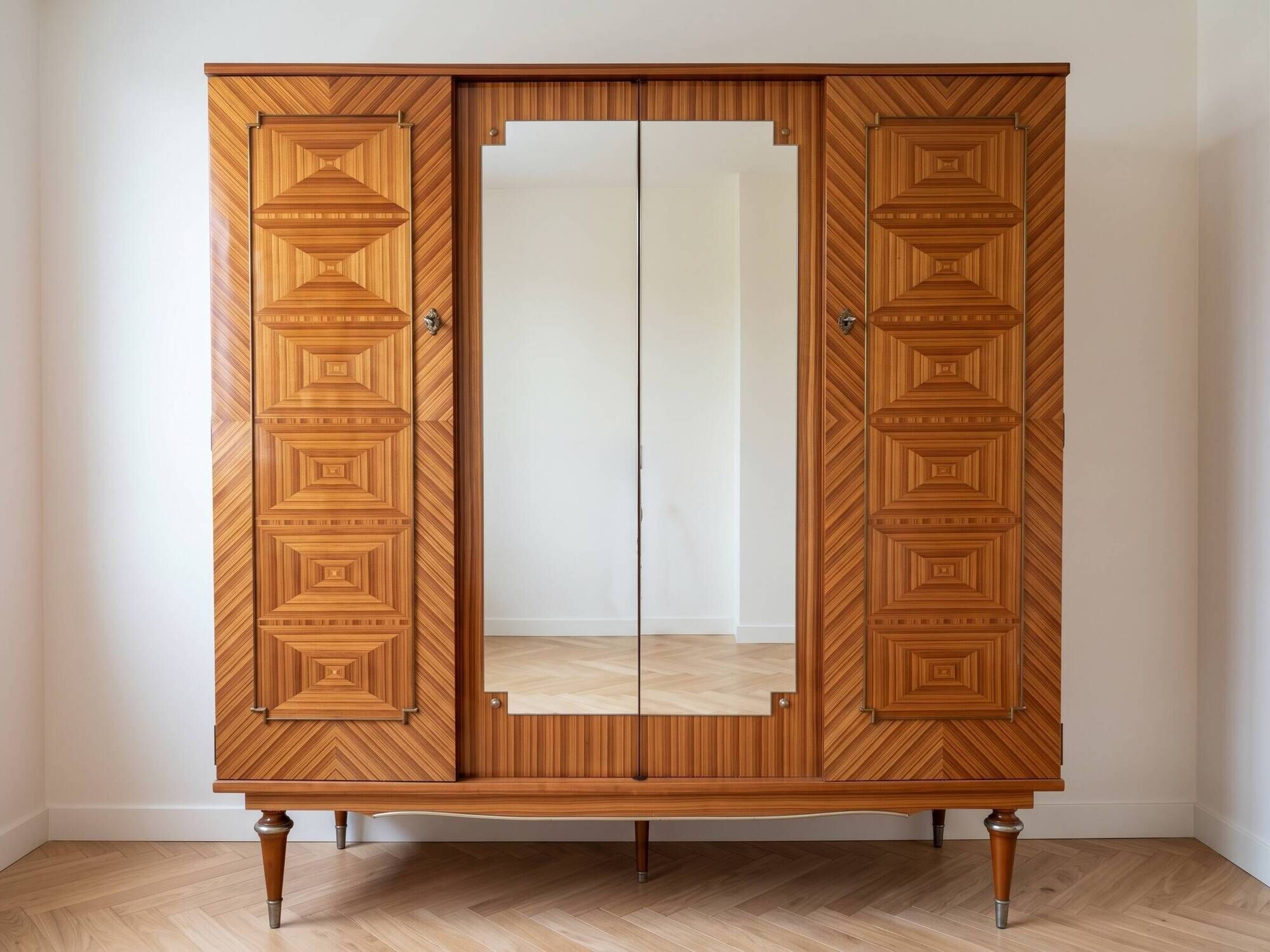 Vintage 1950s wooden wardrobe with mirror