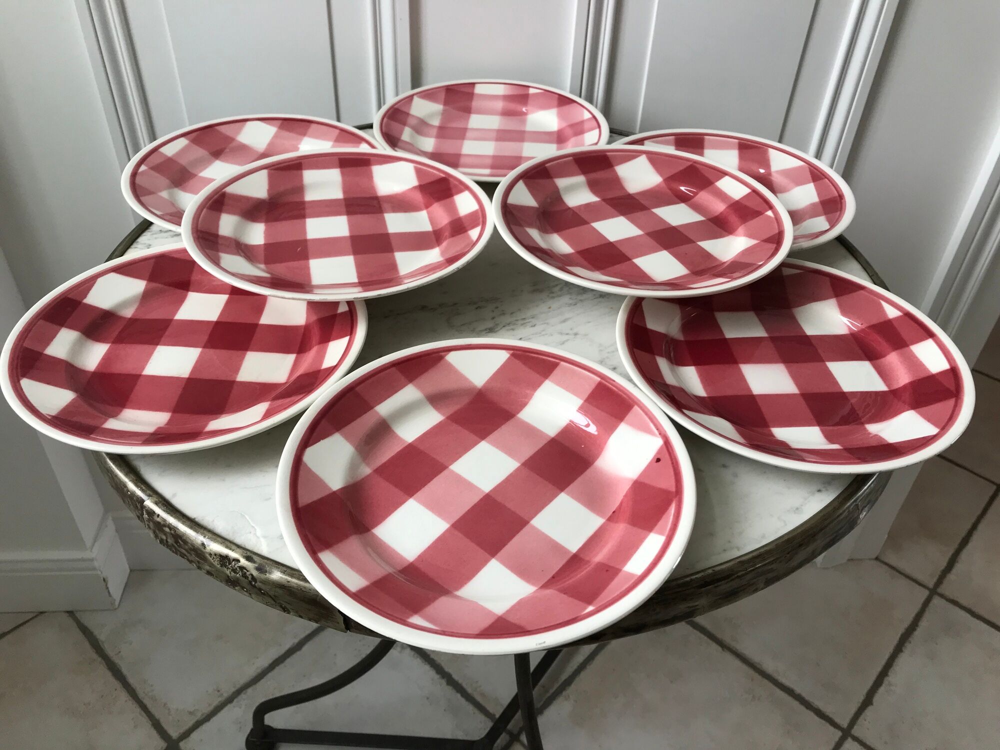 Set of 8 dessert plates fb badonviller pink gingham model 40s