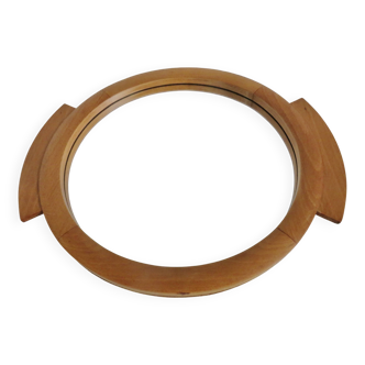 Large round mirror tray, Scandinavian, in blond wood, 60 70