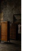 Vintage Industrial Danish Roller Shutter Brown Oak Cabinet with Drawers
