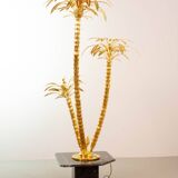 Exquisite Italian Golden Palm Tree Floor Lamp with 3 Sparkling Branches 70s