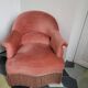 Pink velvet toad armchair with footrest
