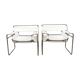 Marcel Breuer's Wassily B 3 armchairs pair in white and chrome leather