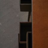 Vintage military-style trunk in leather and wood, late 20th century.