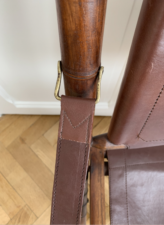 Set of three folding officer chairs wood and leather