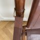Set of three folding officer chairs wood and leather