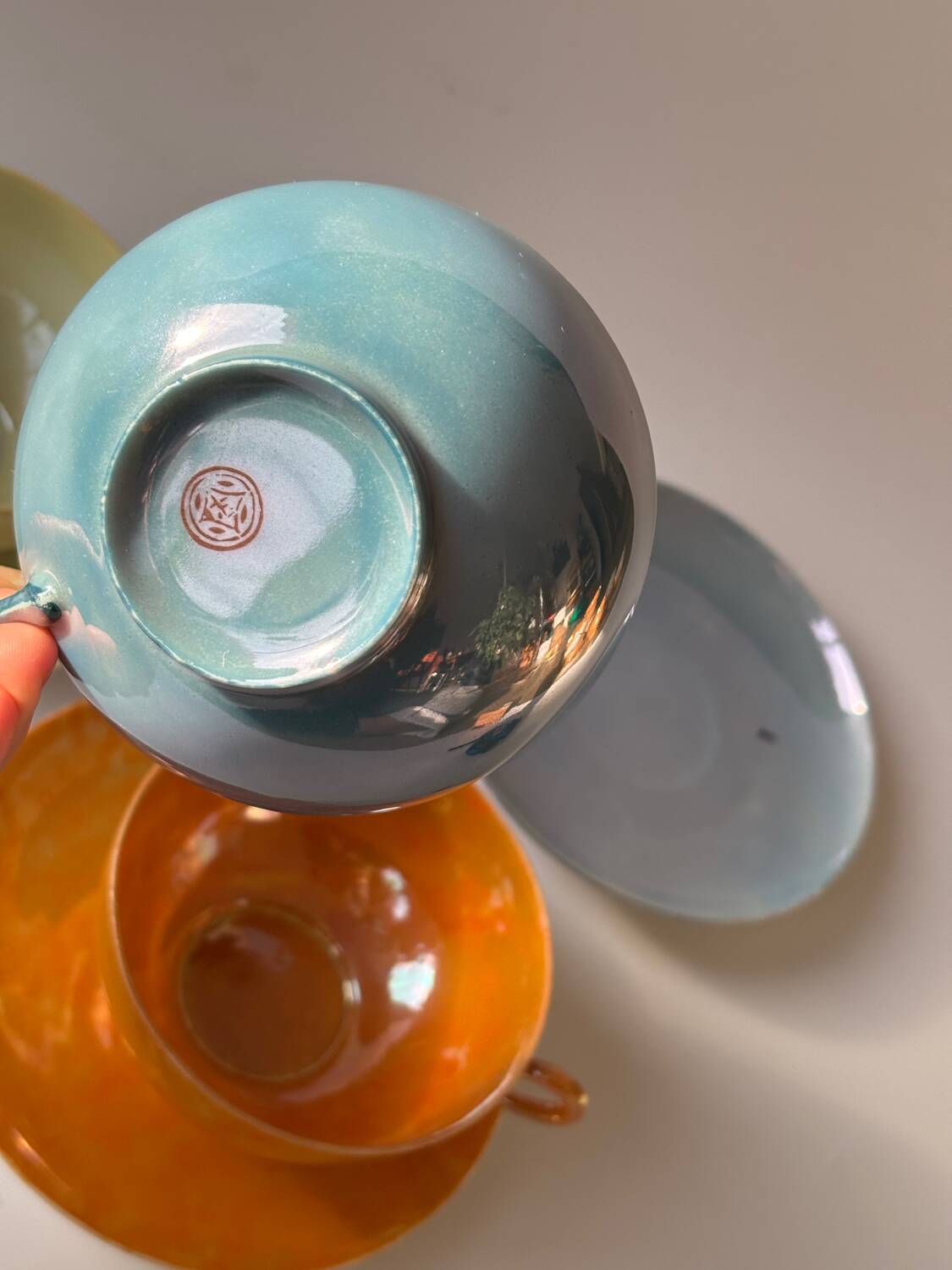 Iridescent fine porcelain teacups