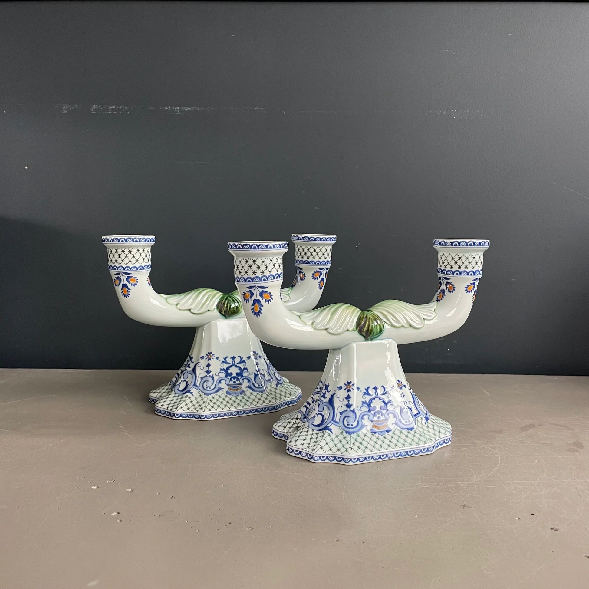 Pair of Gien earthenware candlesticks - lamp bases - Ref 1170