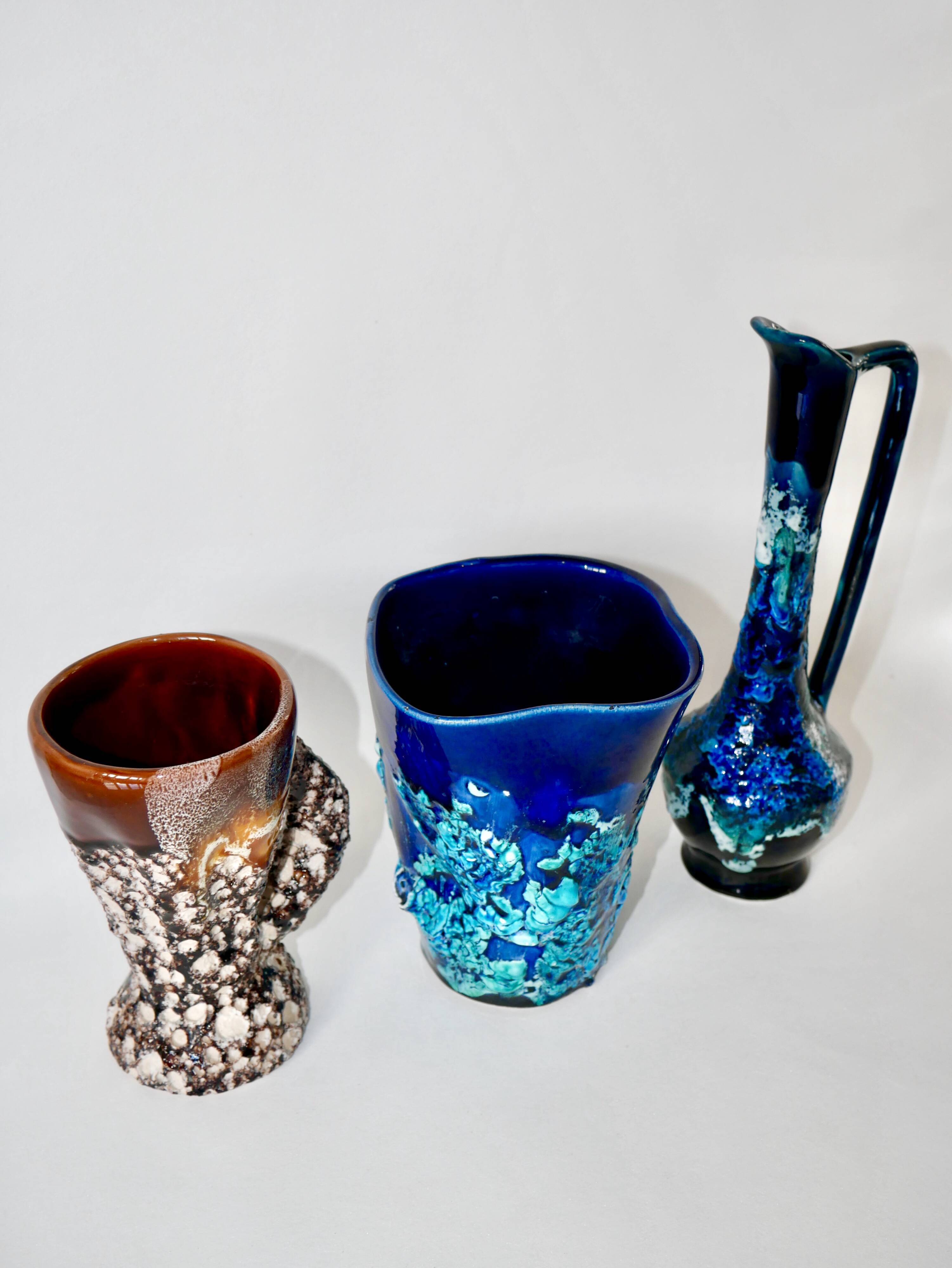 Fat Lava blue ceramic pitcher from the 70s