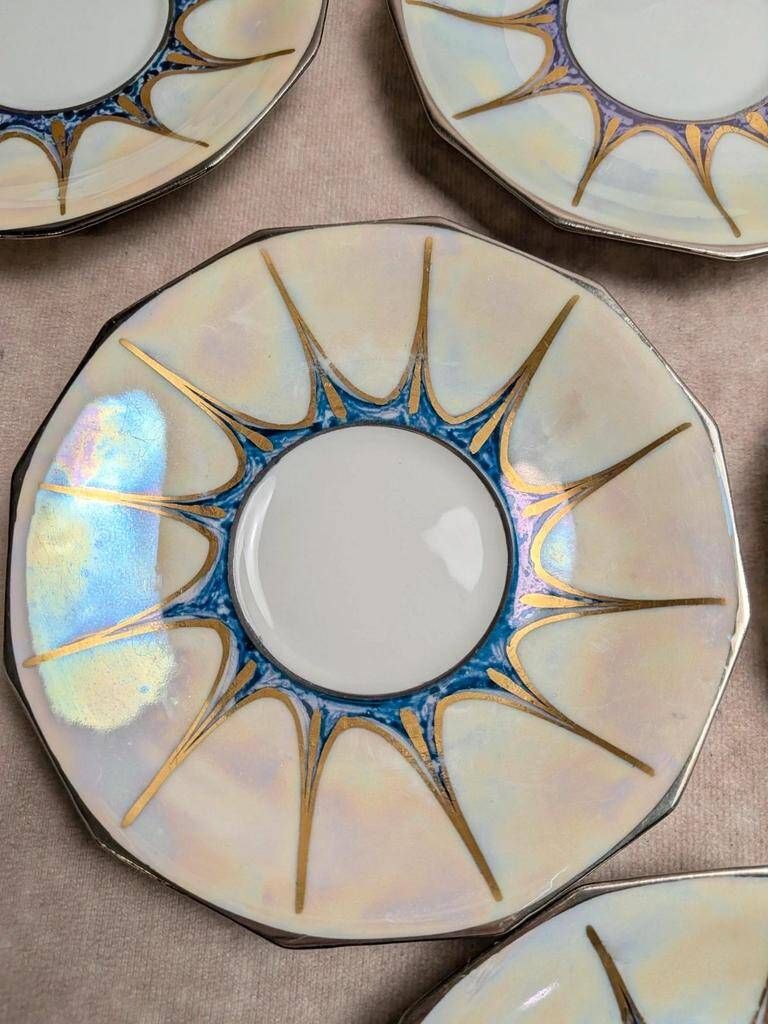 Art Deco coffee service Limoges Unique signed Pailles – 27 pieces in iridescent porcelain