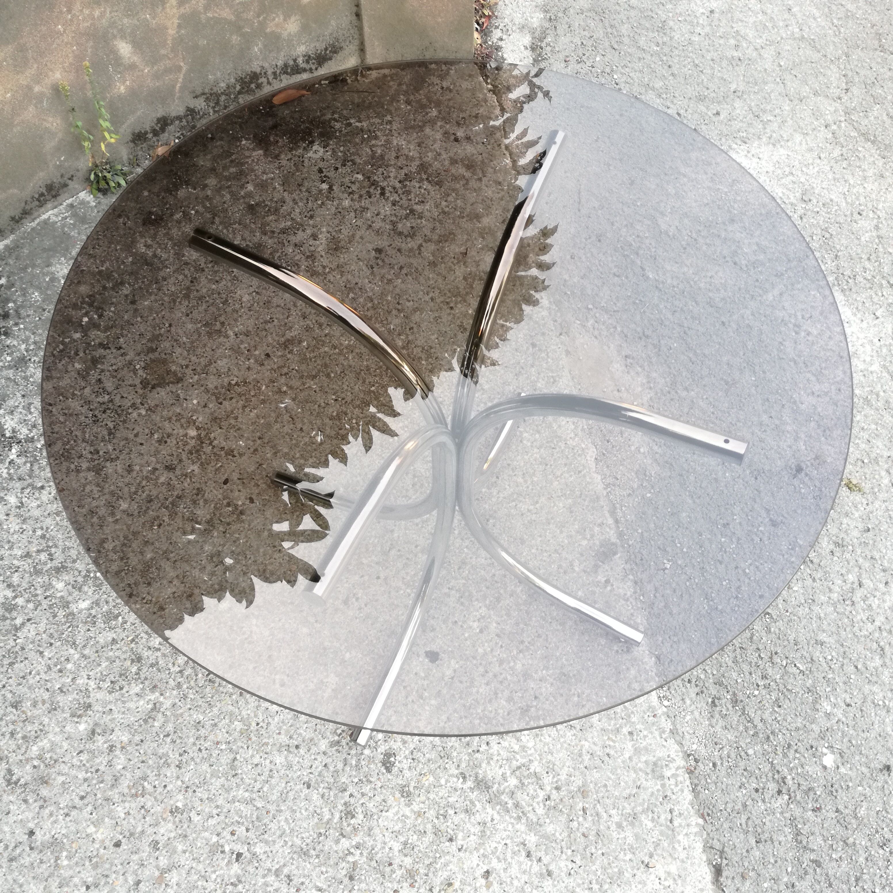 Smoked glass and chrome round table 1970