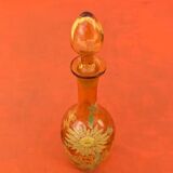 1900s Liqueur Decanter Blown and Enameled Amber Glass