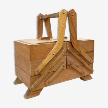 1950 ancienne travailleuse boite à couture en bois