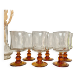 6 small amber stemmed glasses
