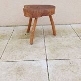 small vintage brutalist wooden tripod side table