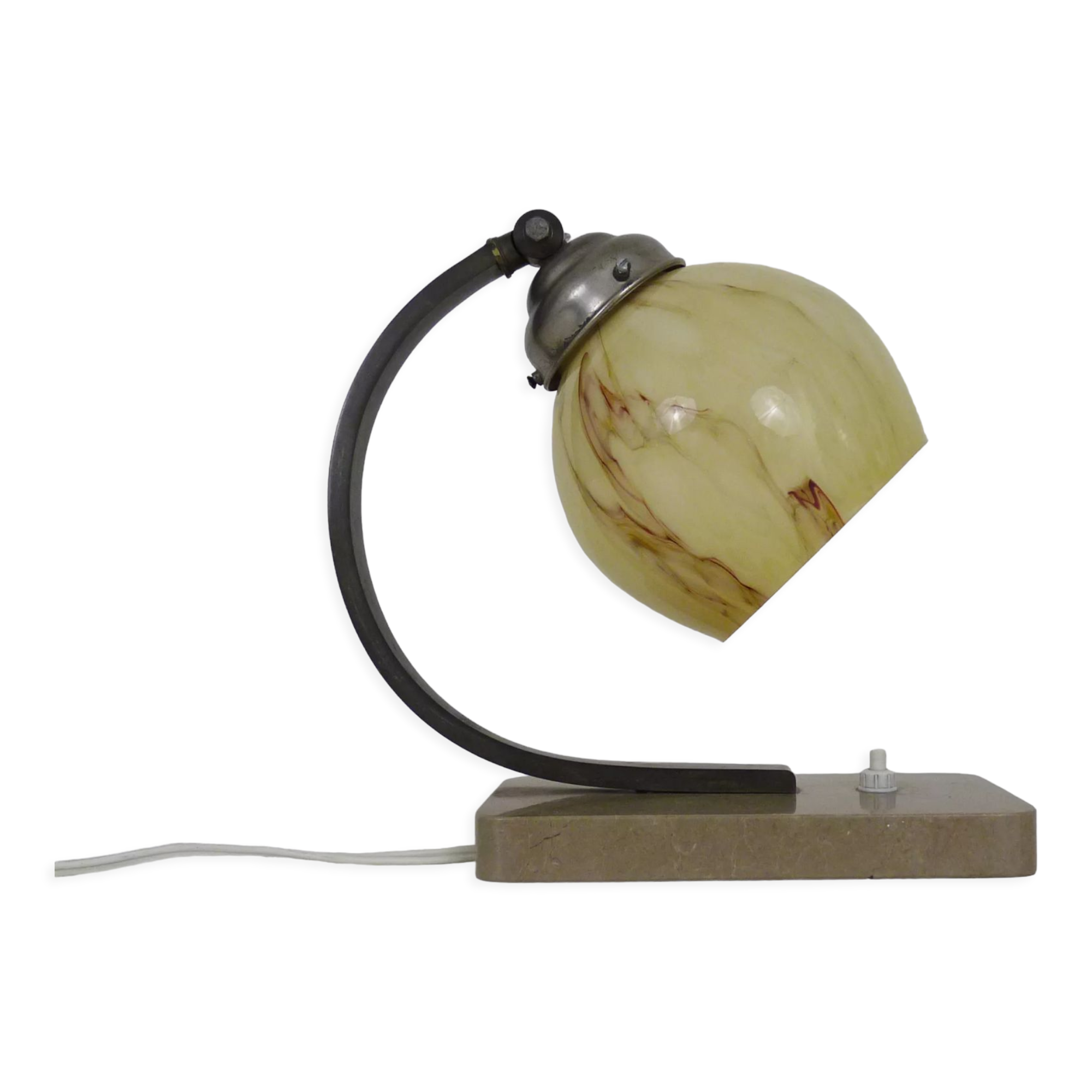 Desk lamp, Art Deco table lamp with swivel head, marble base, bronze foot