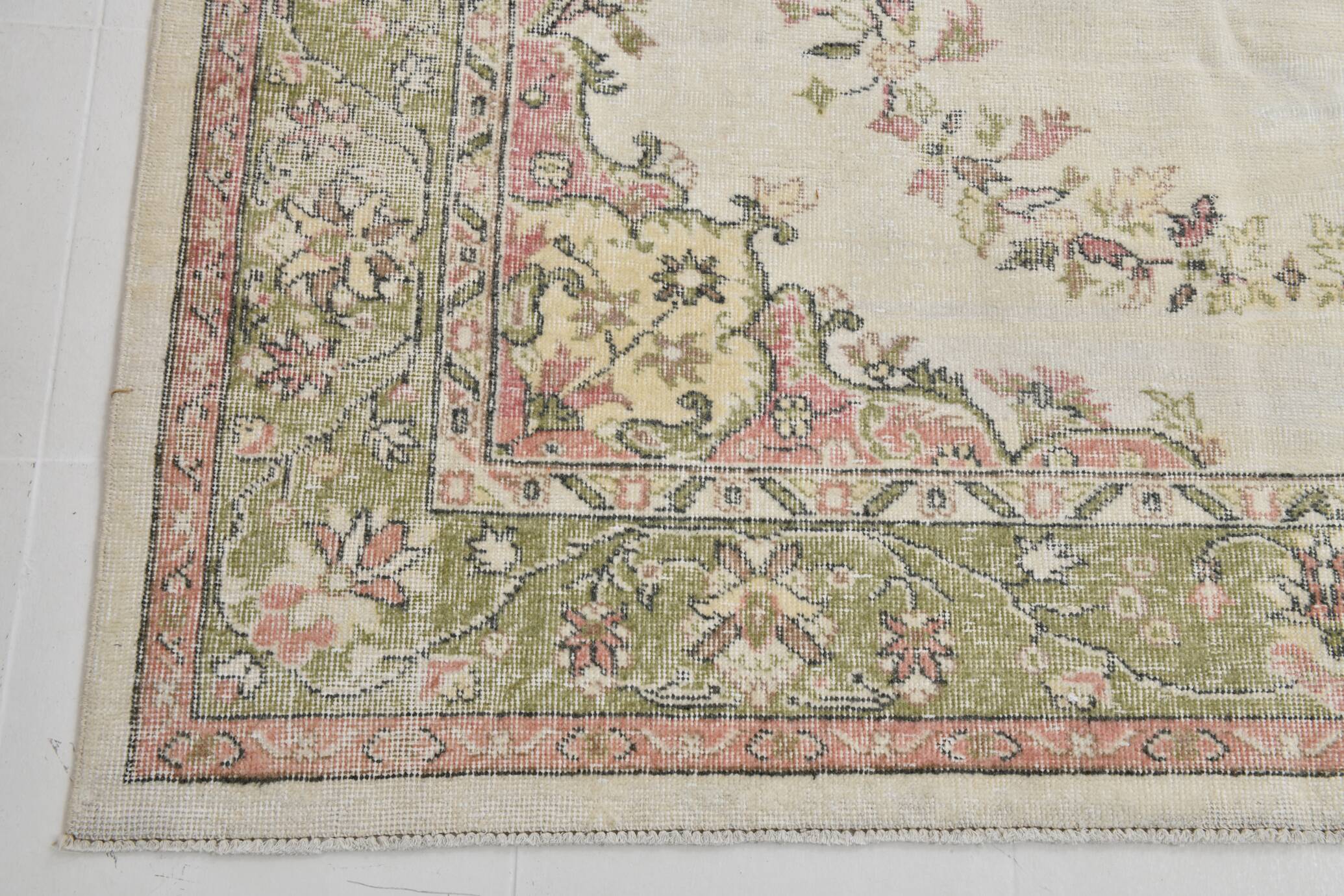 Beige & Green Vintage Persian Rug, Soft Palette Rug, 204x320 Cm