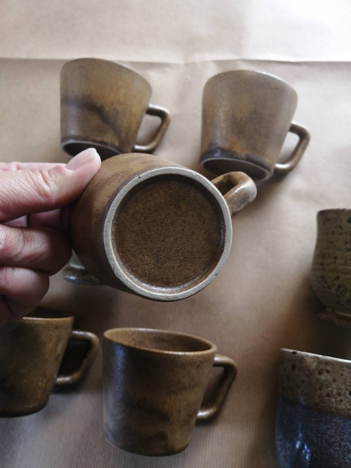 Set of 9 vintage stoneware coffee cups