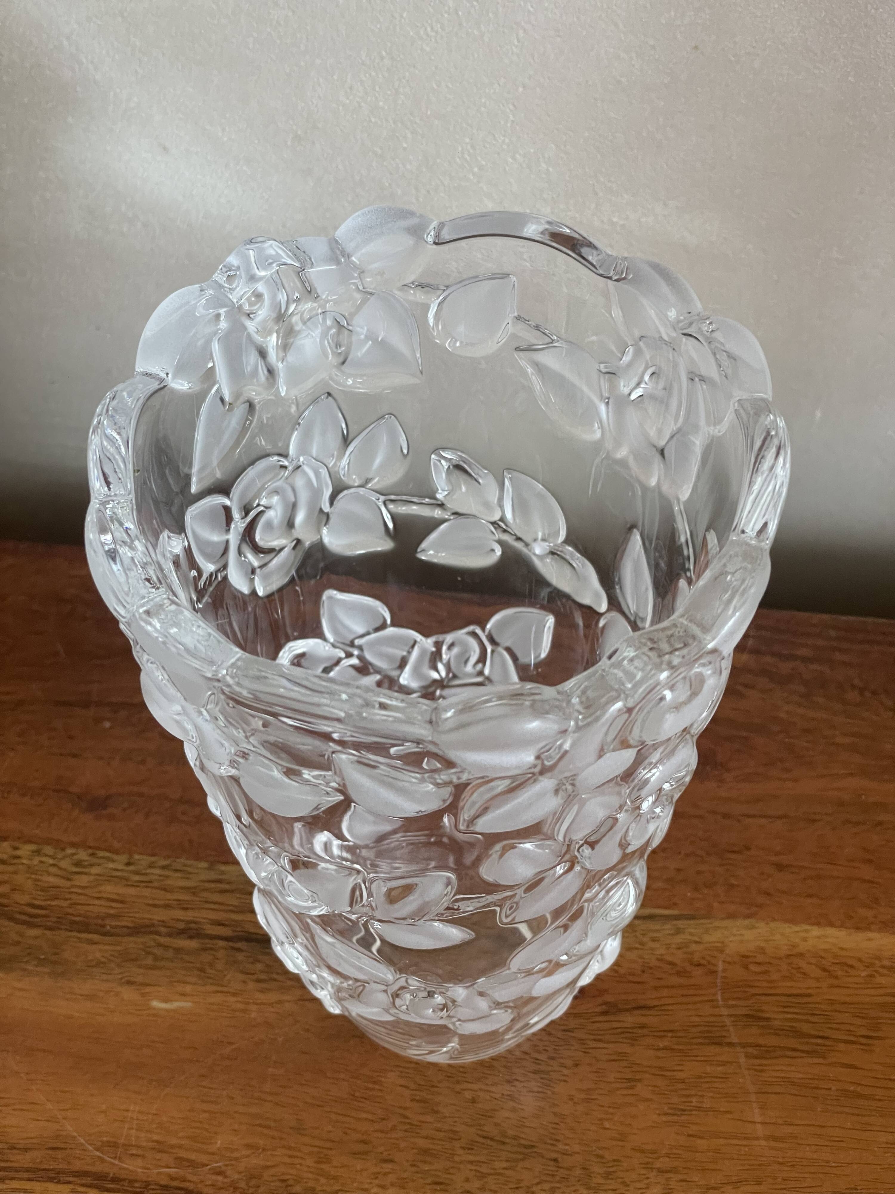 Molded glass vase with rose decor