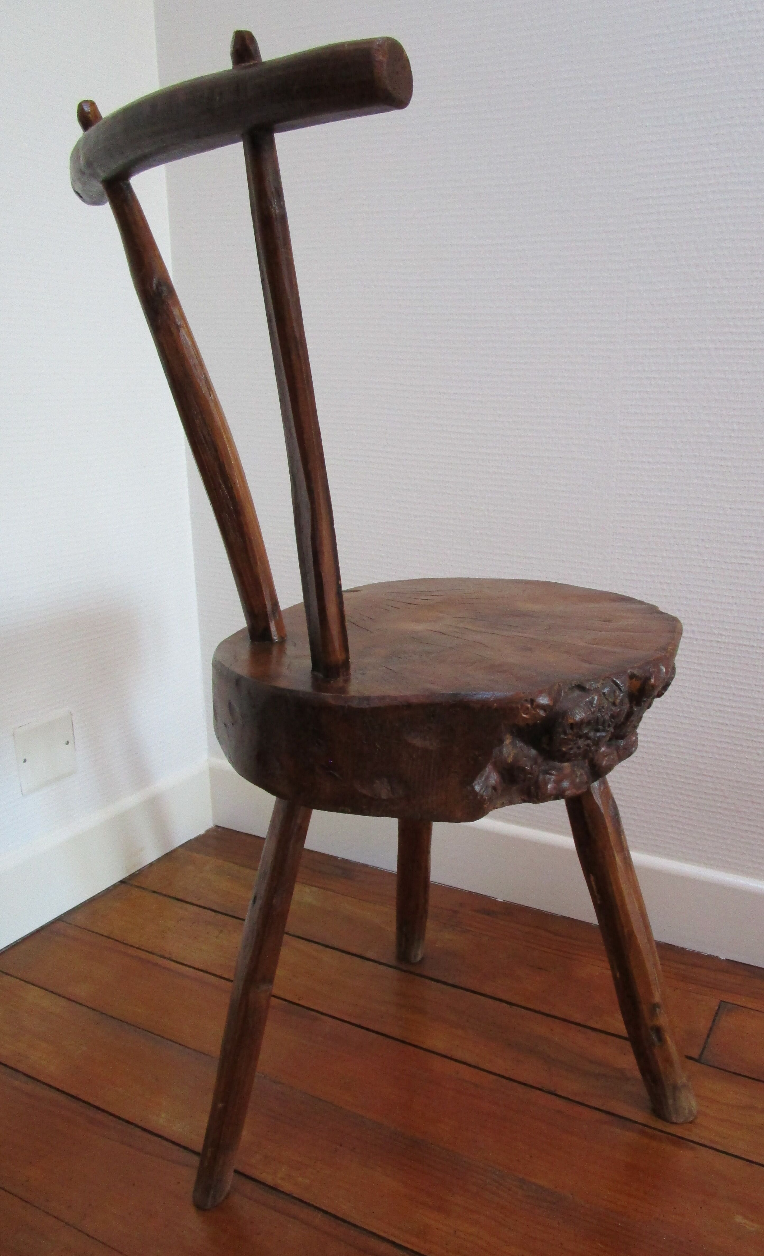 Tripod Chair solid wood folk art brutaliste