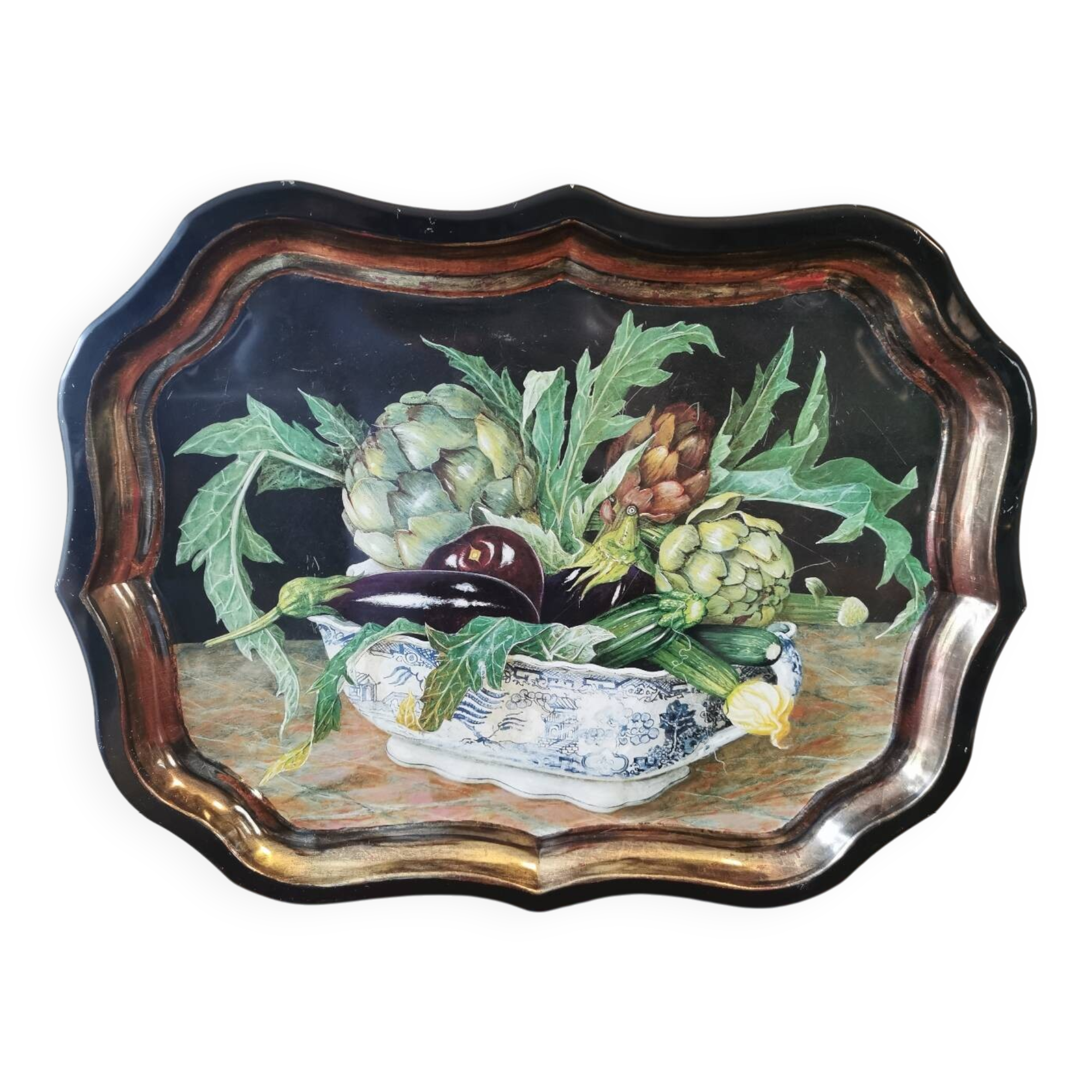 Vintage painted metal tray, still life