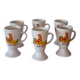 Set of 6 vintage ceramic mugs - rooster & hen motif - retro country style