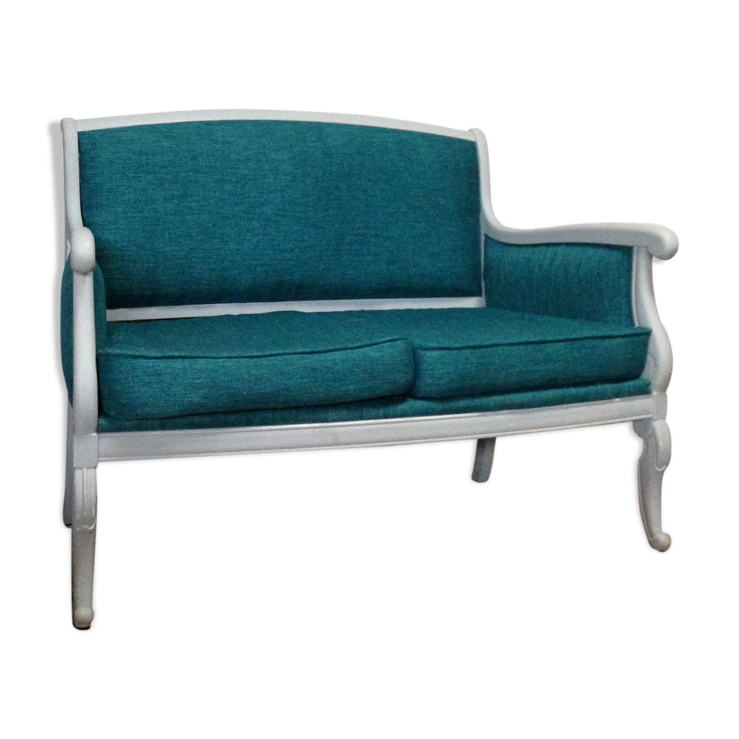 Louis Philippe grey and duck blue bench seat