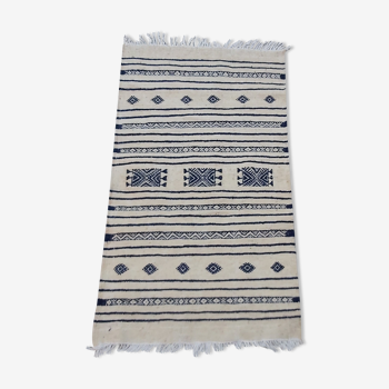 Kilim traditional white and blue handmade carpet 205x110cm