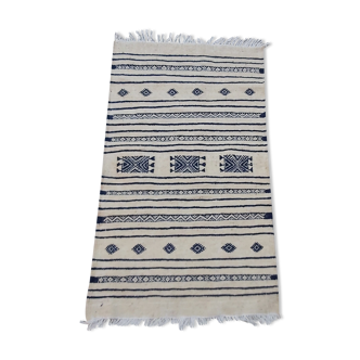 Tapis blanc et bleu traditionnel fait main Kilim 205x110cm