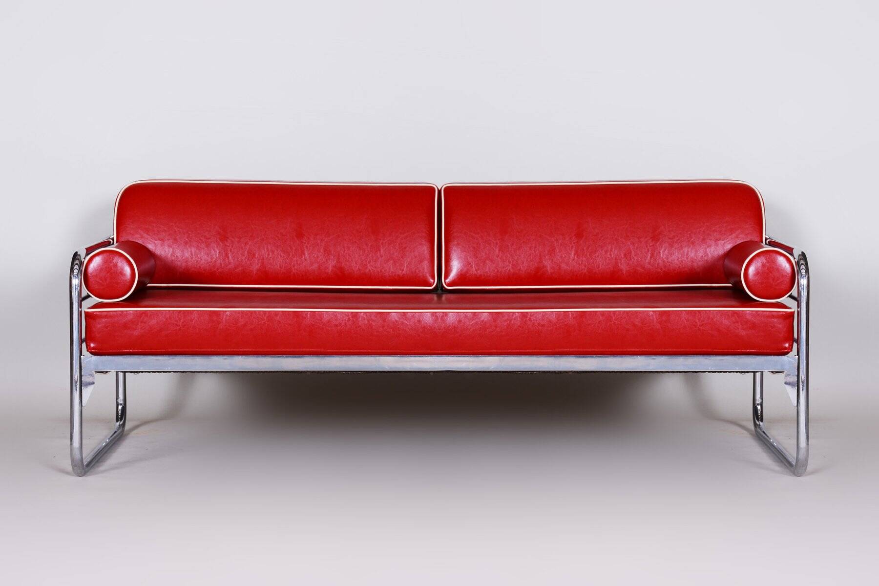 Bauhaus Sofa in Chrome and Leather attributed to Hynek Gottwald, Czech, 1930s