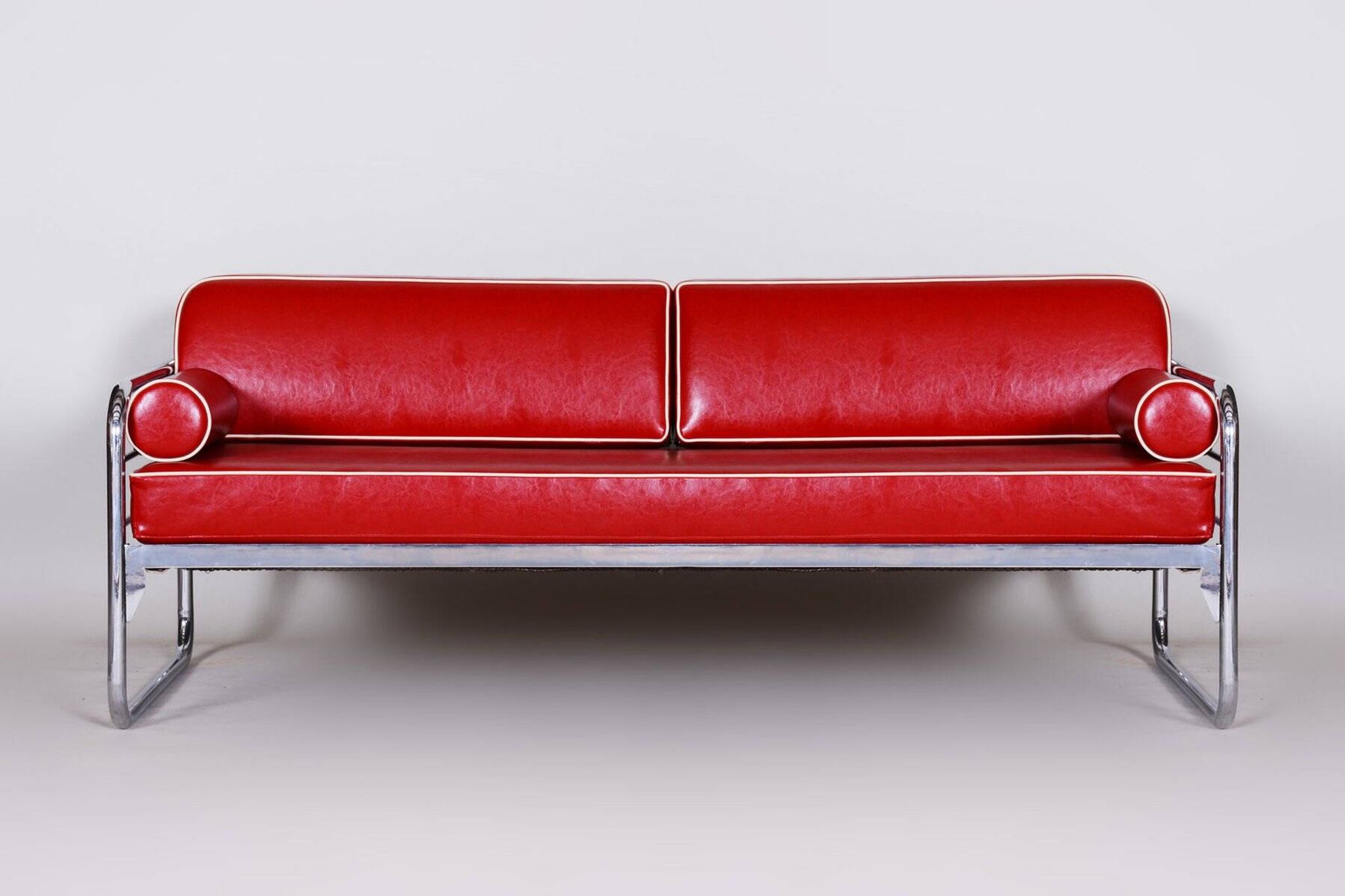 Bauhaus Sofa in Chrome and Leather attributed to Hynek Gottwald, Czech, 1930s