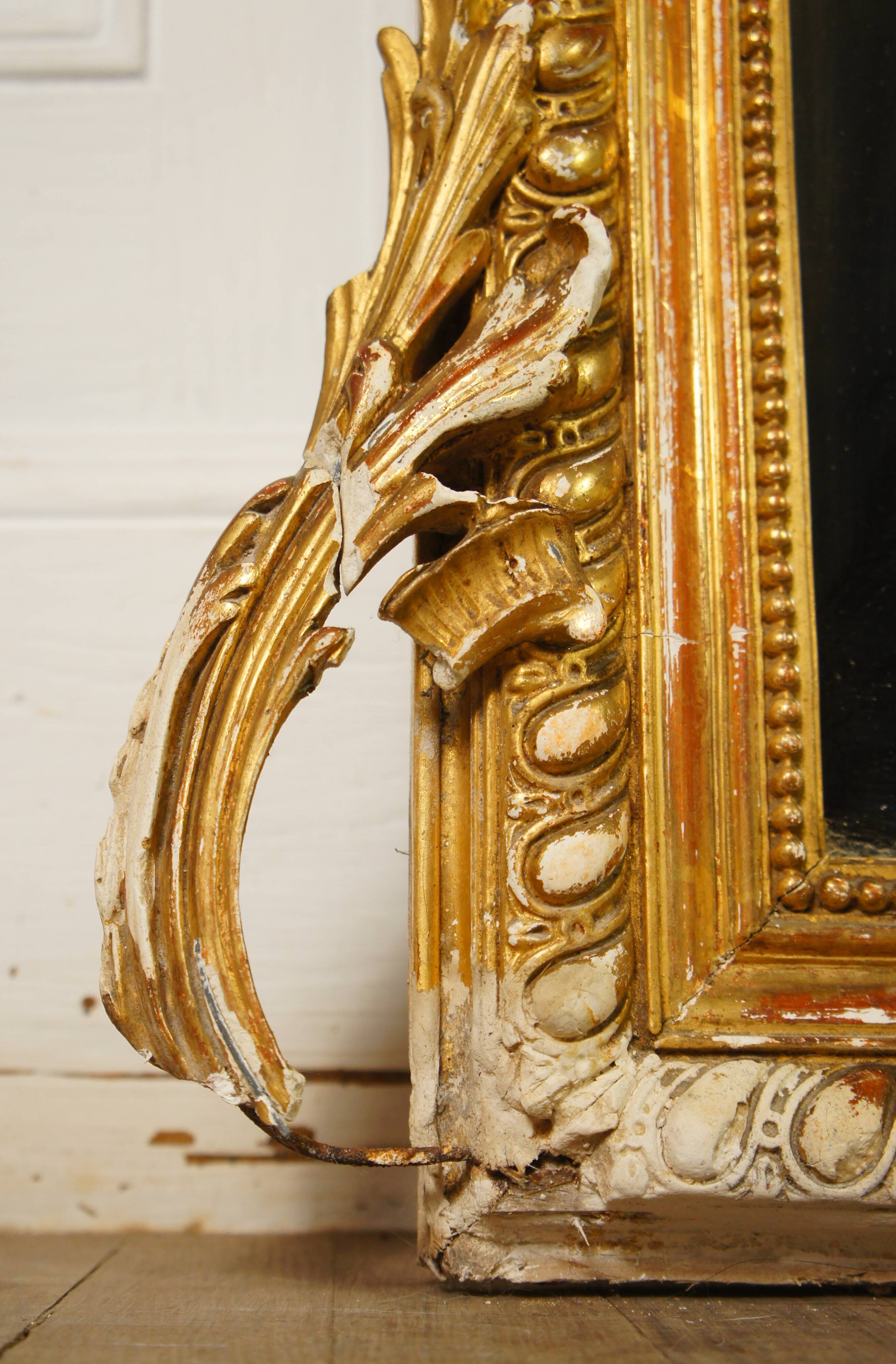 Miroir de style Louis XV doré feuille d'or, XIXe siècle - 142x90