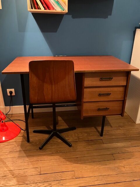 Pair of vintage wood and metal chairs for school desk
