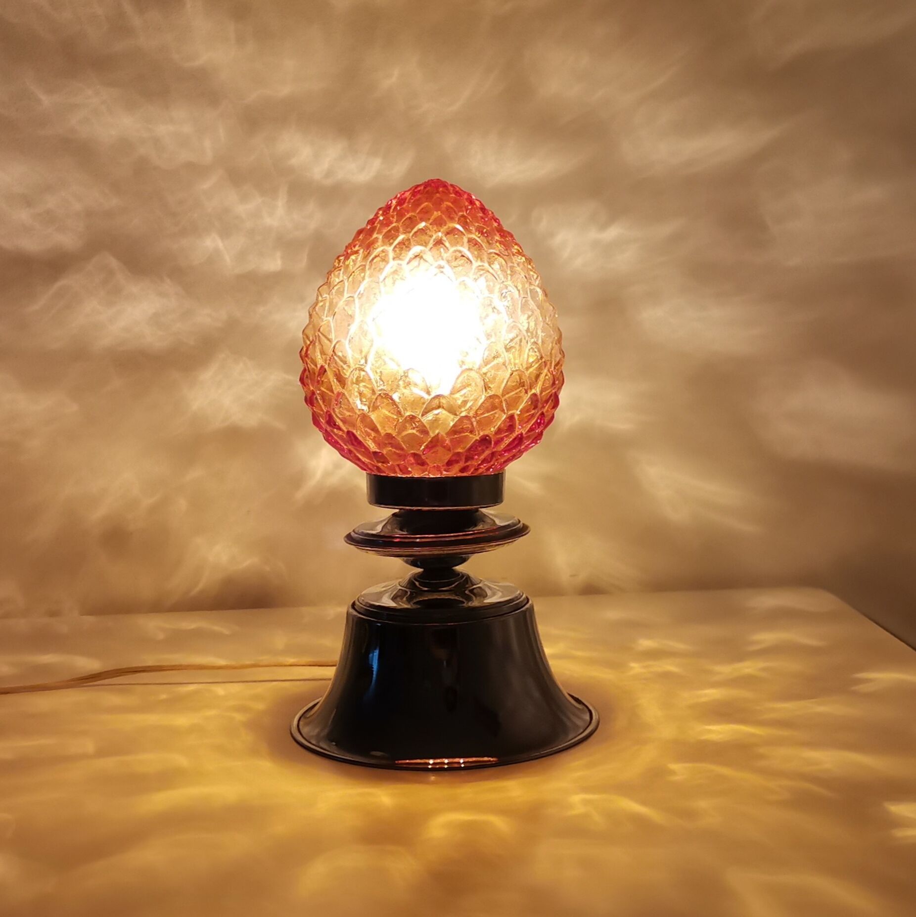 Chrome and amber glass lamp